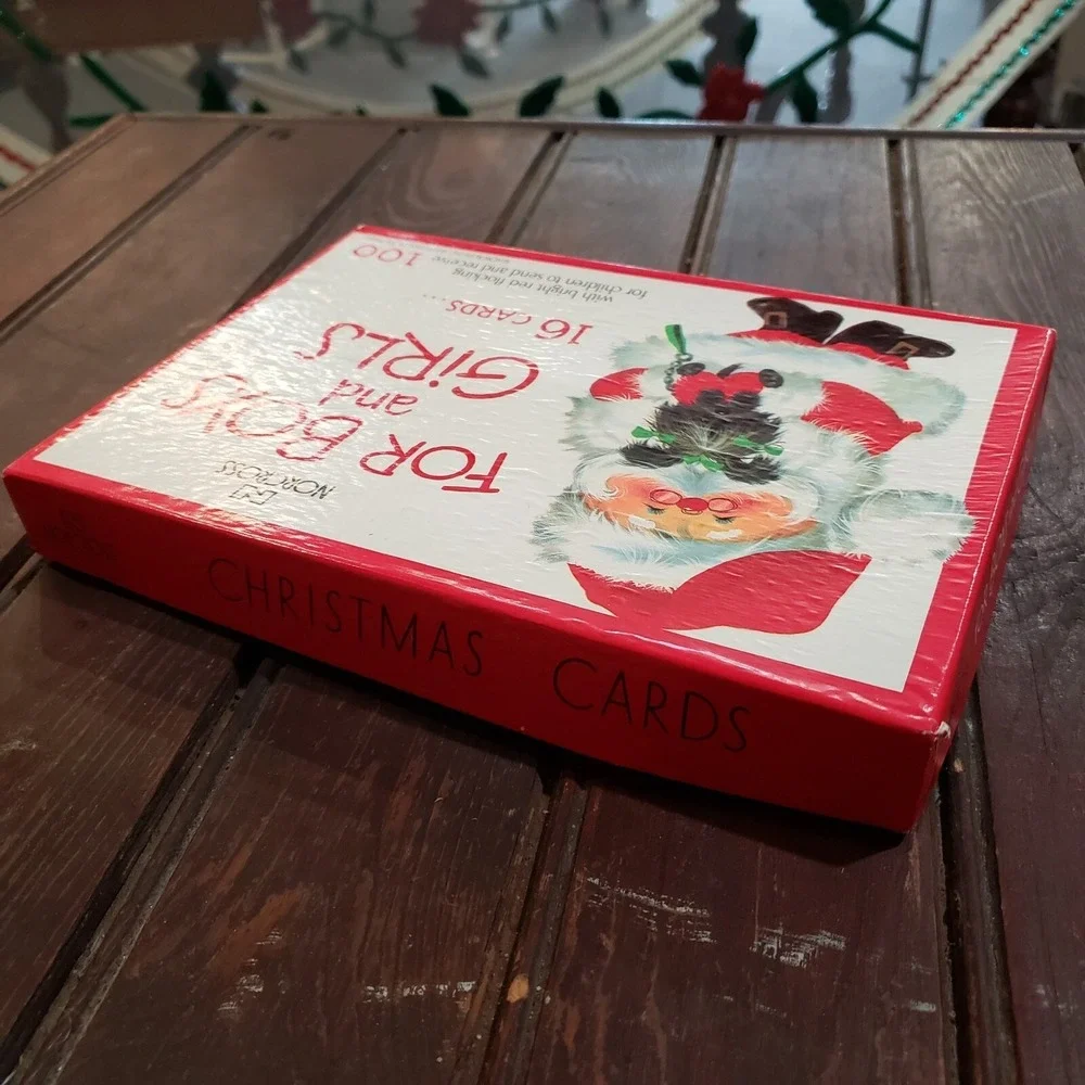 VTG Norcross Flocked Christmas Greeting Cards in Original Box 16 Cards Unused